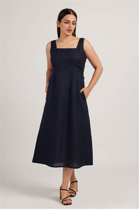 Dress for women- Linen Midi Dress for Women Indigo