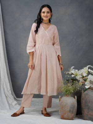 Buy Zuri Gold Pink Embroidered Cotton Kurta Paired With Matching Pant ...