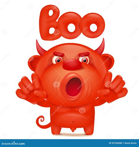 Funny Cartoon Red Little Devil Emoji Character with Boo Title Stock Illustration - Illustration ...