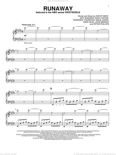 Kanye West: Runaway sheet music for piano solo (PDF-interactive)