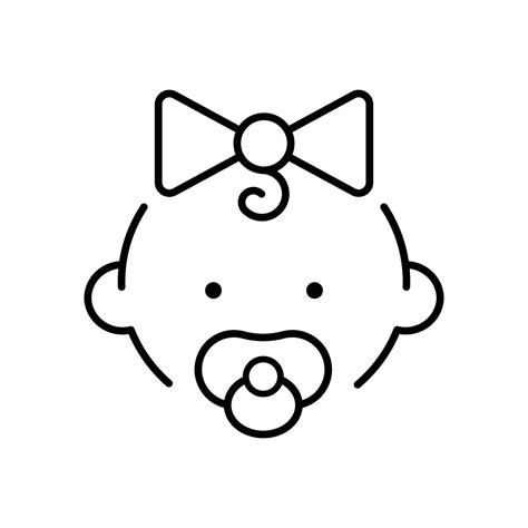 Baby girl with pacifiers line icon. Simple outline style. Infant face ...