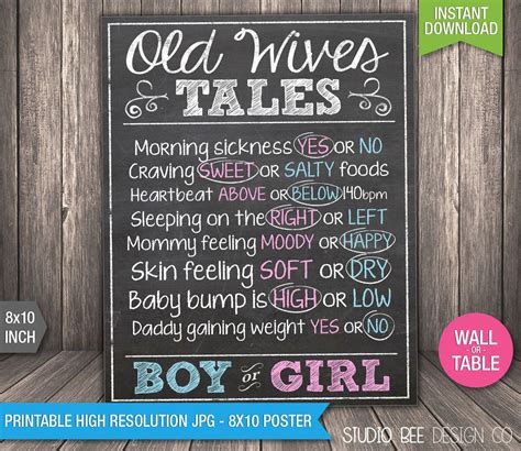 Old Wives' Tales Gender Prediction Poster - INSTANT DOWNLOAD ...