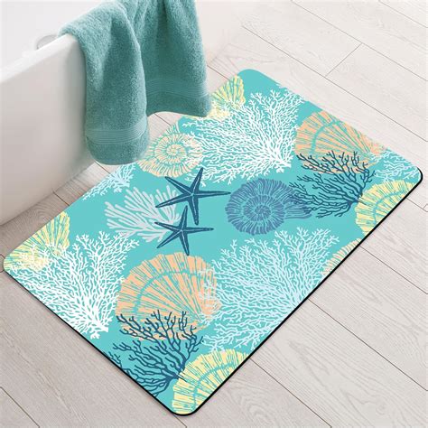 BBiggood Super Absorbent Bath Mat Rug, Starfish Seashell Coral Ocean ...