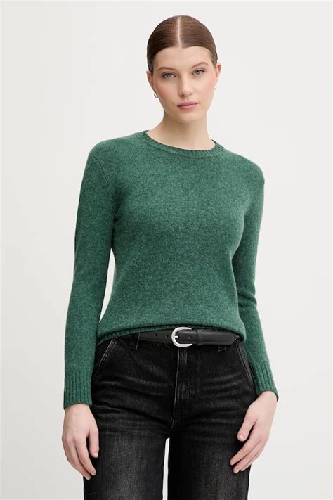 United Colors of Benetton sweter wełniany damski kolor zielony lekki ...