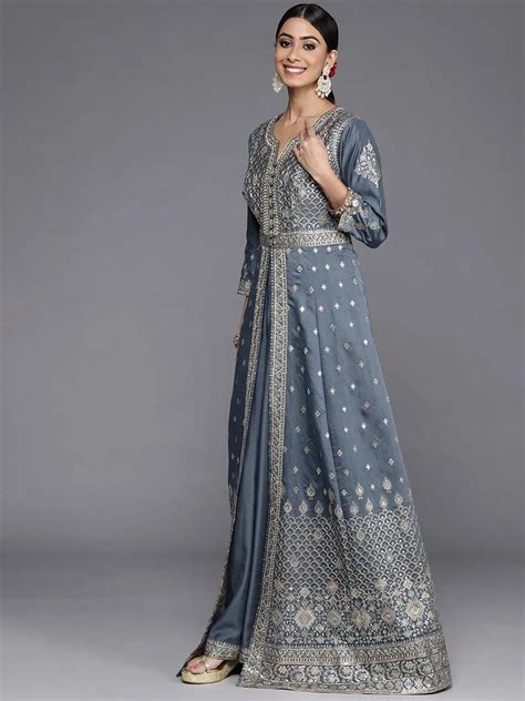 Buy Libas Art Grey Embroidered Silk Anarkali Suit Set Online at Rs ...