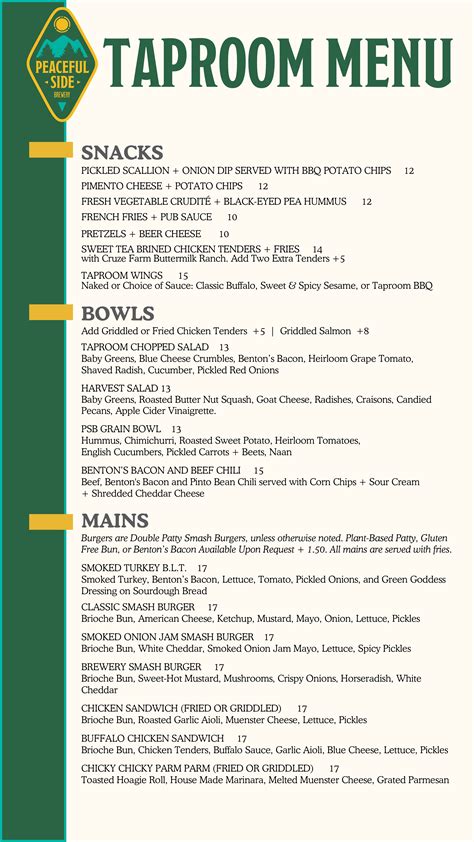 Taproom Menu | Peaceful Side Brewery