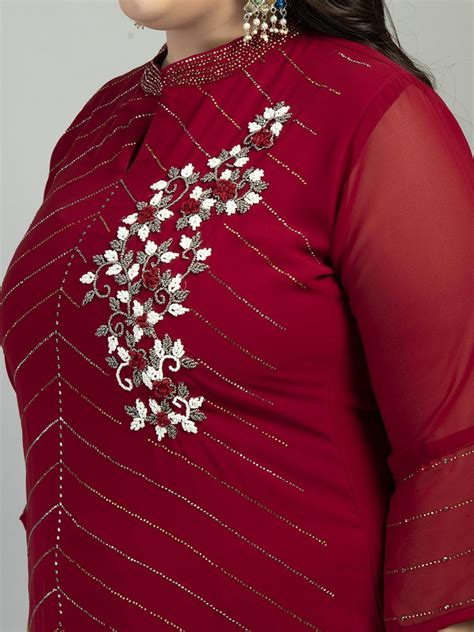 Plus Size Heavy Georgette Maroon Kurta Set – DESINOOR.COM