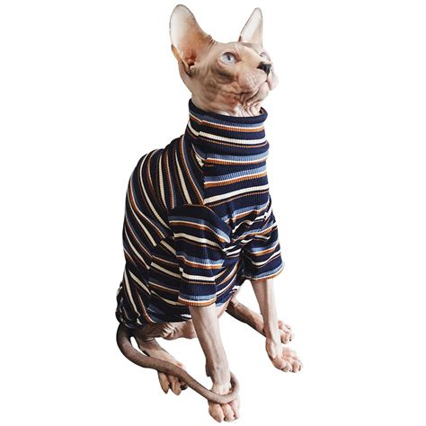 Bonaweite Hairless Cats Stripe T-Shirt, Breathable Cat Wear Clothes ...