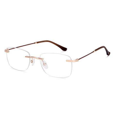 Gold Brown Rimless Rectangle Vincent Chase VC E18923 Eyeglasses