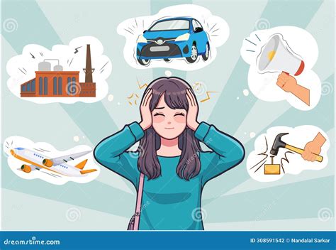 Noise Pollution, Harmful Sound Levels Disturbing the Environment and Human Health Stock Vector ...