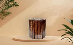 Raja Bros Rustic Round Wooden Storage Stool, Handcrafted Poplar Wood ...