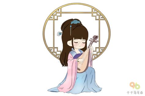 古代弹琵琶的少女简笔画步骤图_古代人物简笔画