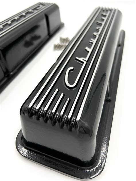 Black Finned "Chevrolet" Script Valve Covers For Small Block Chevy - No ...