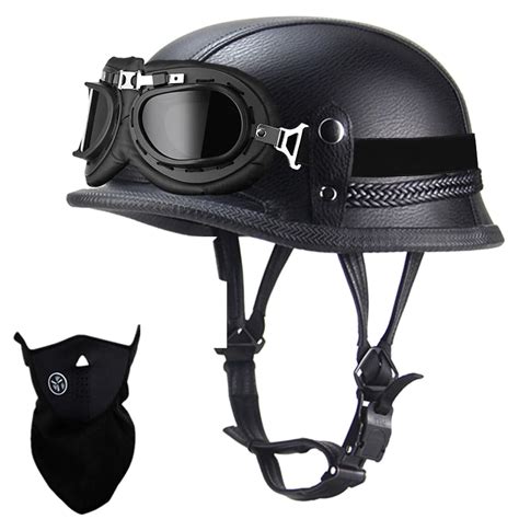 Buy German Style Motorcycle Helmet, Retro Leather Motorcycle Half ...