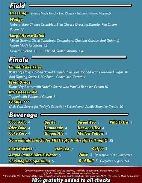 Food & Drink Menu | Richmond Funny Bone Comedy Club & Restaurant