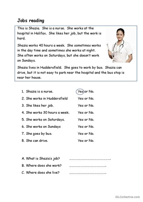 Jobs reading comprehension for begin…: English ESL worksheets pdf & doc
