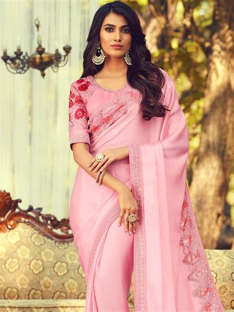 Rani Pink Colored Designer Saree with Heavy Floral Embroidered Sequins