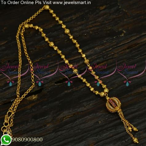 18 Inches Fancy Dotted Gold Beads Chain Necklace Stone Ball Pendant CS25169