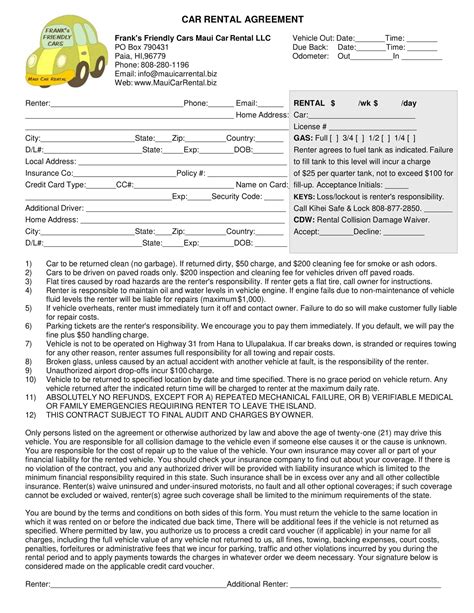 Free, Printable Car Rental Agreement Templates [PDF, Word]