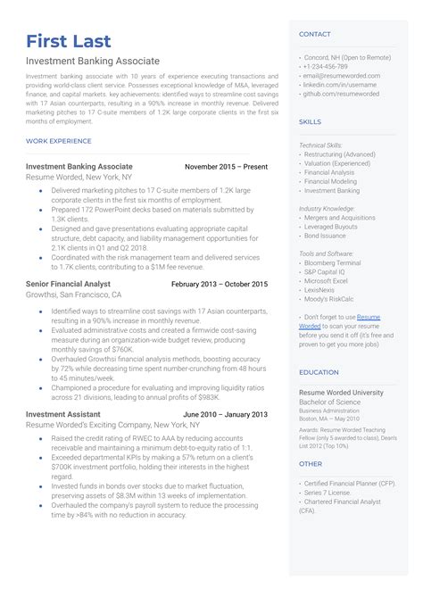 9 Investment Banking Resume Examples for 2026 | Resume Worded