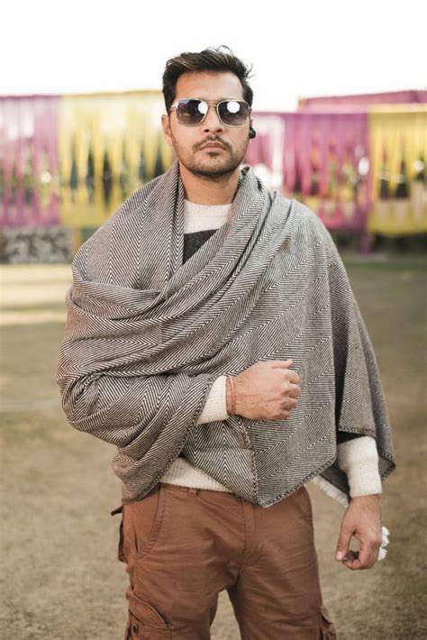 Grey white color heavy semi pashmina texture gents shawl