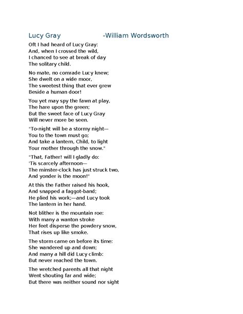 Lucy Gray poem - asdfgh - Lucy Gray -William Wordsworth Oft I had heard ...