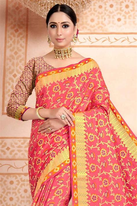 Buy Brick Pink Patola Saree 85852 Online | Karagiri