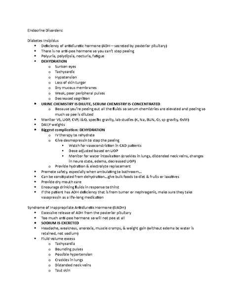 ATI Notes - Endocrine Disorders Overview and Nursing Management - Studocu