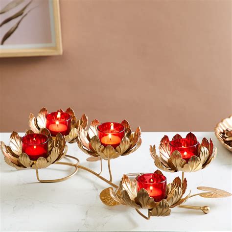 Buy Home Centre Corsica Kamal Set of 4 Iron Lotus T-Light Holder Online ...