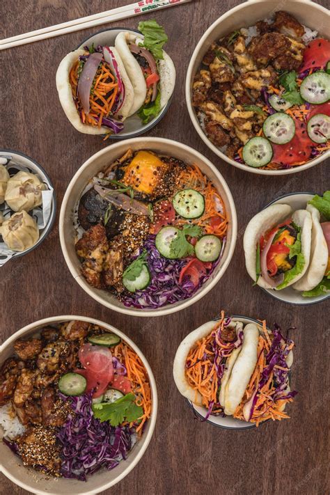 Premium Photo | Top view shot of a table with asian street food, poke ...