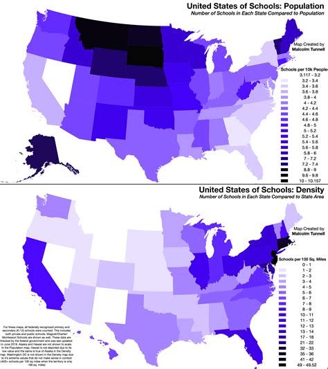 [OC] United States of Schools: Number of Schools in Each State Compared ...