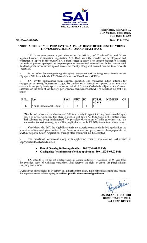 1705133350 YP legal- ADVT 2024 - RECRUITMENT CELL Head Office, East ...