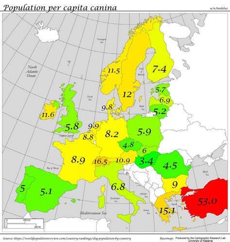Population per capita canina in Europe (2025)
