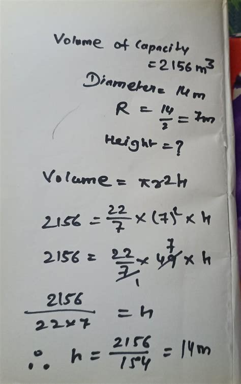 6. A cylindrical tank has a capacity of 2156 m3 and diameter of its ...