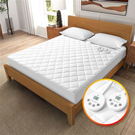White Heated Mattress Pad Queen Size Quilted Heating Electric Bed ...