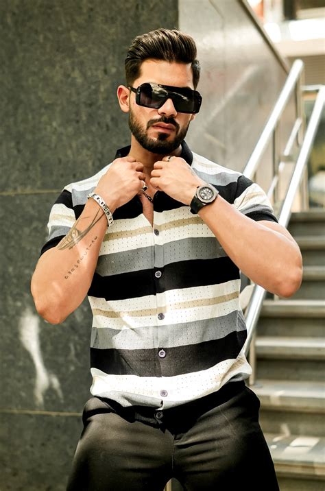 Black Self Design Crochet Shirt – Gritstones