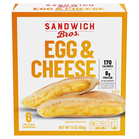 Sandwich Bros Egg and Cheese, Frozen Breakfast Sandwich, 6 Count, 13.5 ...
