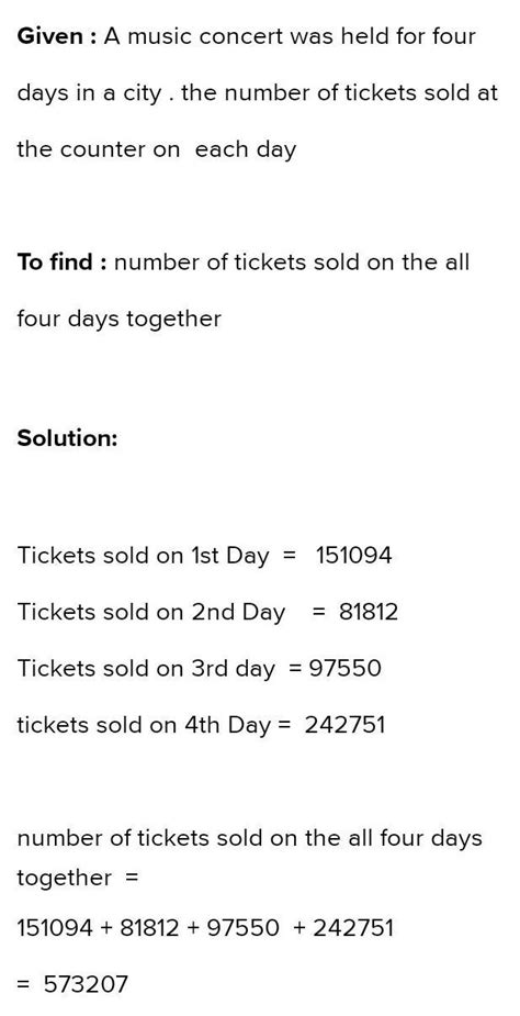 A music concert was held for four days in a city. The number of tickets ...