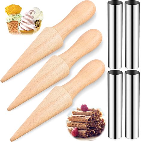 3 Pieces Wooden Waffle Cone Roller Ice Cream Cone Mould | Desertcart INDIA