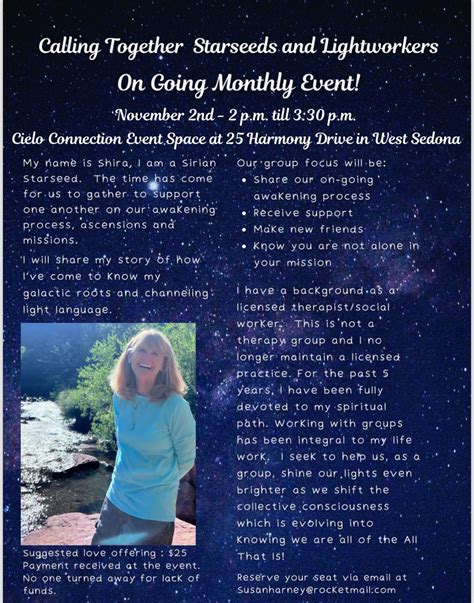 Shira Susan Harney Starseed and Light Worker Event, Cielo Connection ...
