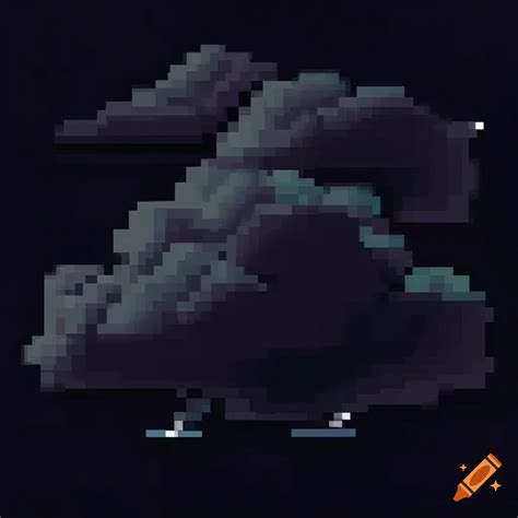 Pixel art of a storm cloud in a thunderstorm on a black background on ...