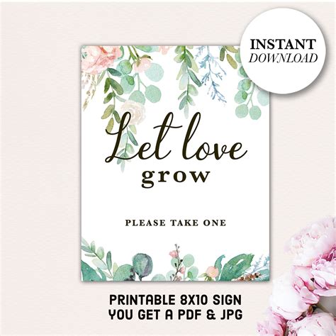 Let Love Grow Favor Sign, Let Love Grow Printable, Instant Download ...