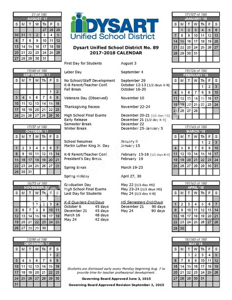 Dysart Unified School District #89 Calendars – Surprise, AZ