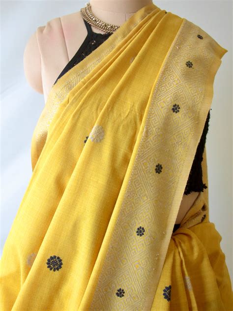 Turmeric Yellow Natural Dyed Handloom Eri Silk Saree from Assam ...