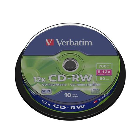 Verbatim 43480 CD-RW 700MB 8X-12X Rewritable Media Disc (Pack of 10 ...