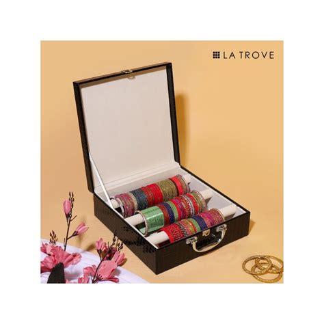 Buy La Trove Black Leather 3 Rod Bangle, Churi, Kangan & Kada Jewellery ...
