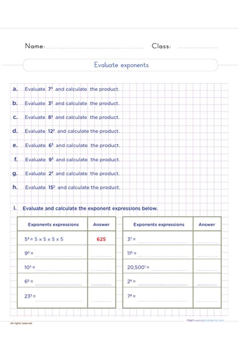 Image result for 5th Grade Math Exponents Worksheets