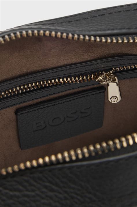 BOSS - Crossbody bag in grained leather with logo lettering - Black