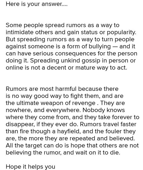A 5 How are rumours spread? Are the rumours harmful? why? Why not ...