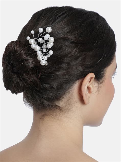 LAIDA Women White & Silver-Toned Embellished Statement Comb Pin